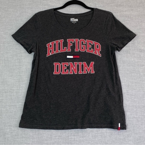 Tommy Hilfiger Denim Tee T-Shirt Mens Medium Gray 100% Cotton Chest Spellout - Picture 1 of 9